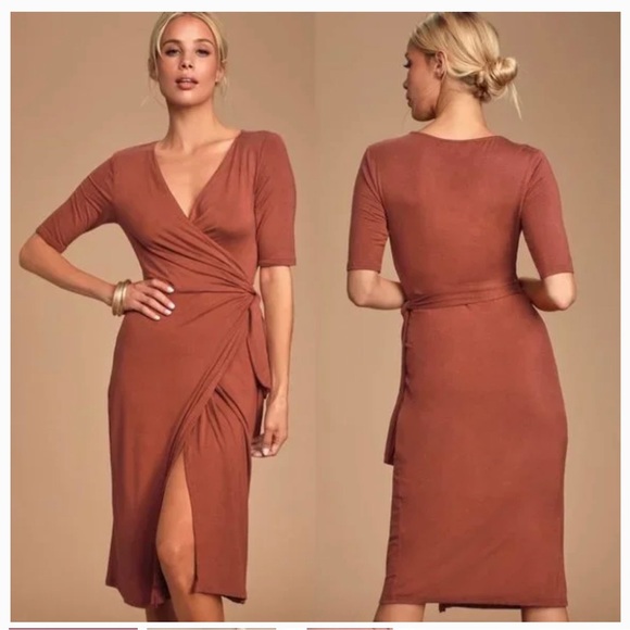 Lulus Dresses & Skirts - Lulu’s rust/red wrap dress, jersey material, size M